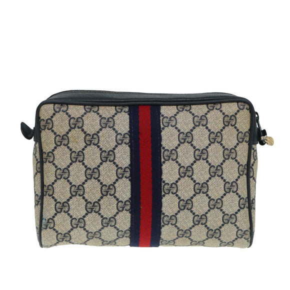 GUCCI GG Supreme Sherry Line Clutch Bag PVC Red Navy Auth yb662