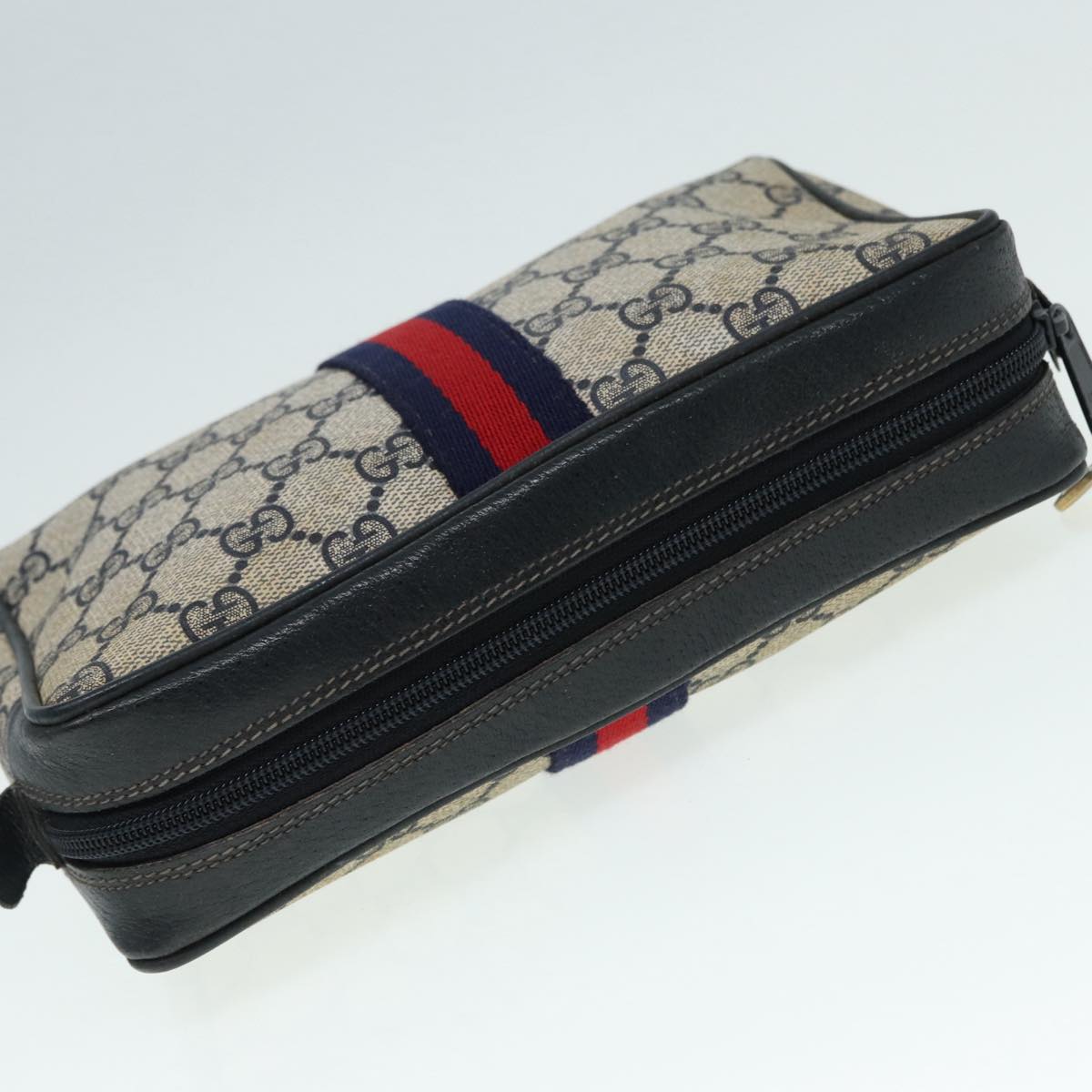 GUCCI GG Supreme Sherry Line Clutch Bag PVC Red Navy Auth yb662