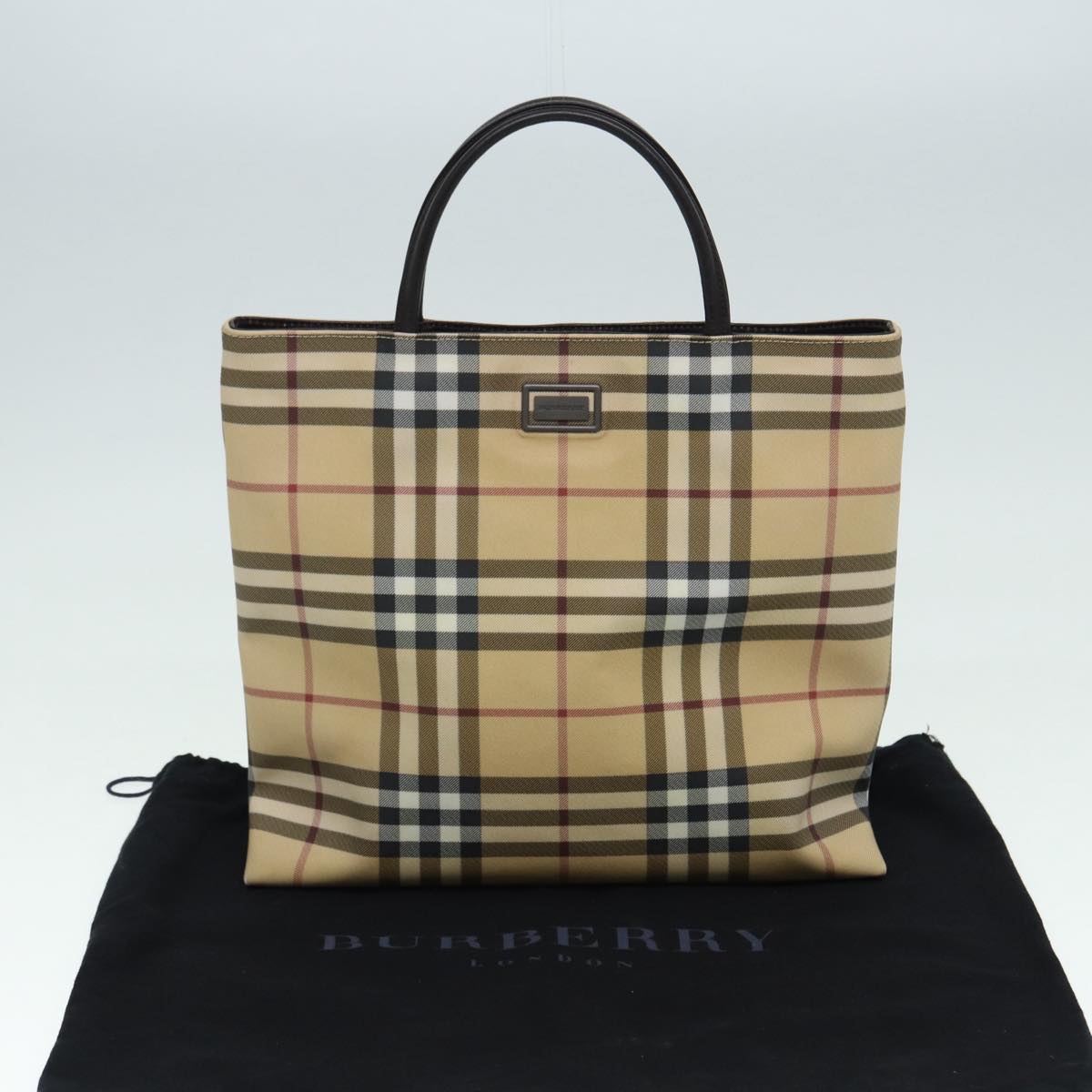 BURBERRY Nova Check Hand Bag PVC Beige Silver Auth yb666