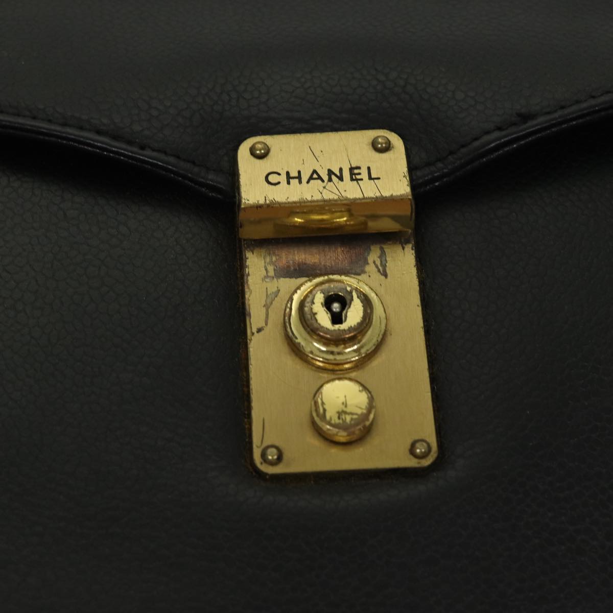 CHANEL Business Bag Caviar Skin Black Gold CC Auth yb667