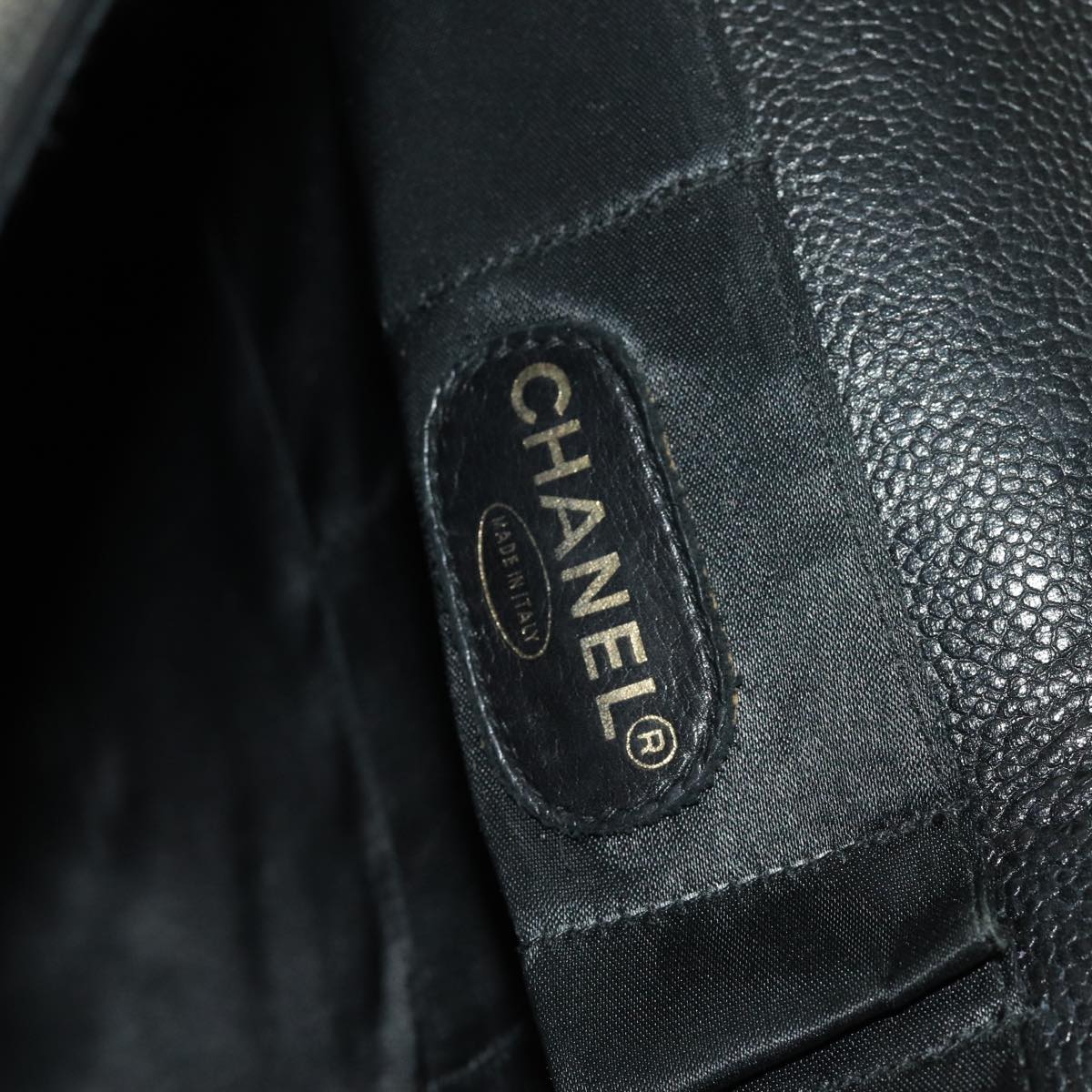 CHANEL Business Bag Caviar Skin Black Gold CC Auth yb667