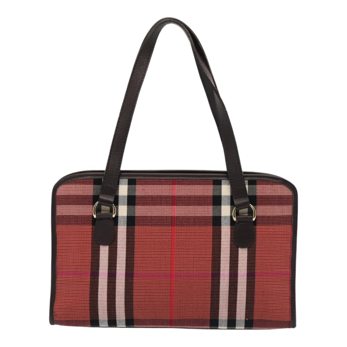 BURBERRY Nova Check Hand Bag Canvas Red Auth yb683