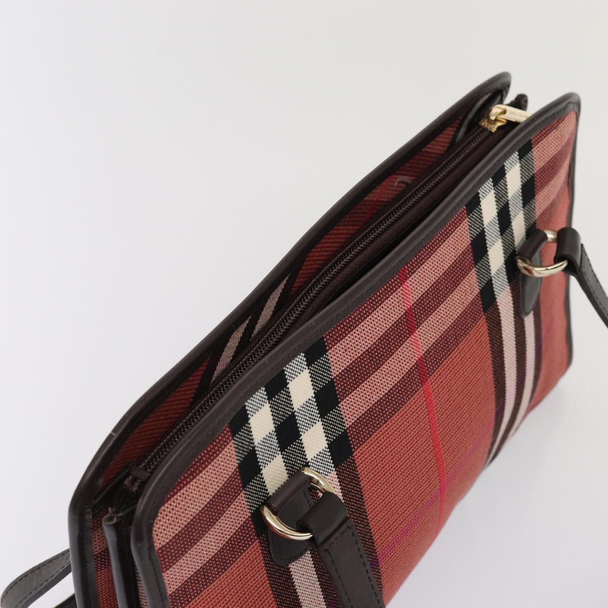 BURBERRY Nova Check Hand Bag Canvas Red Auth yb683