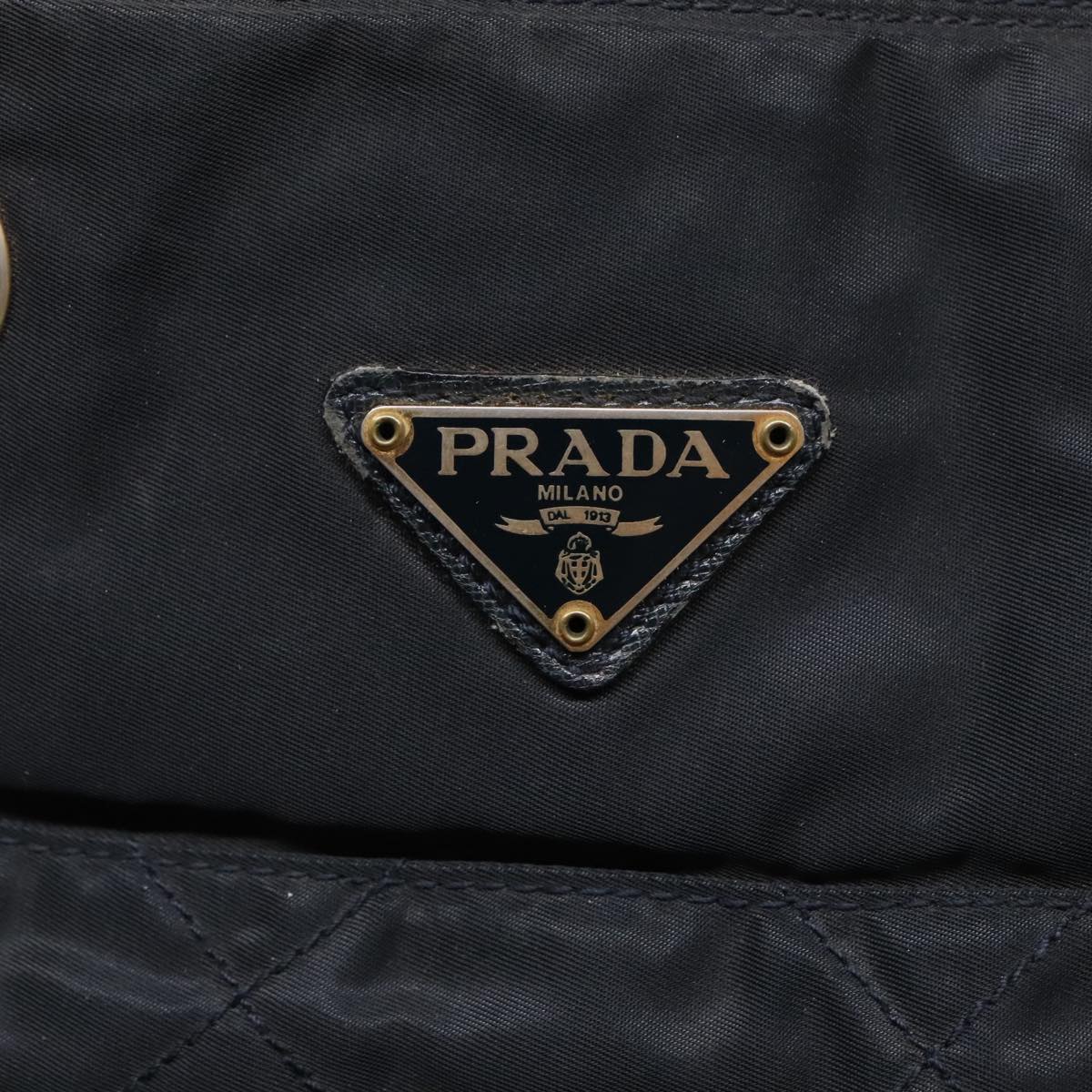 PRADA Chain Shoulder Bag Nylon Navy Gold Auth yb691