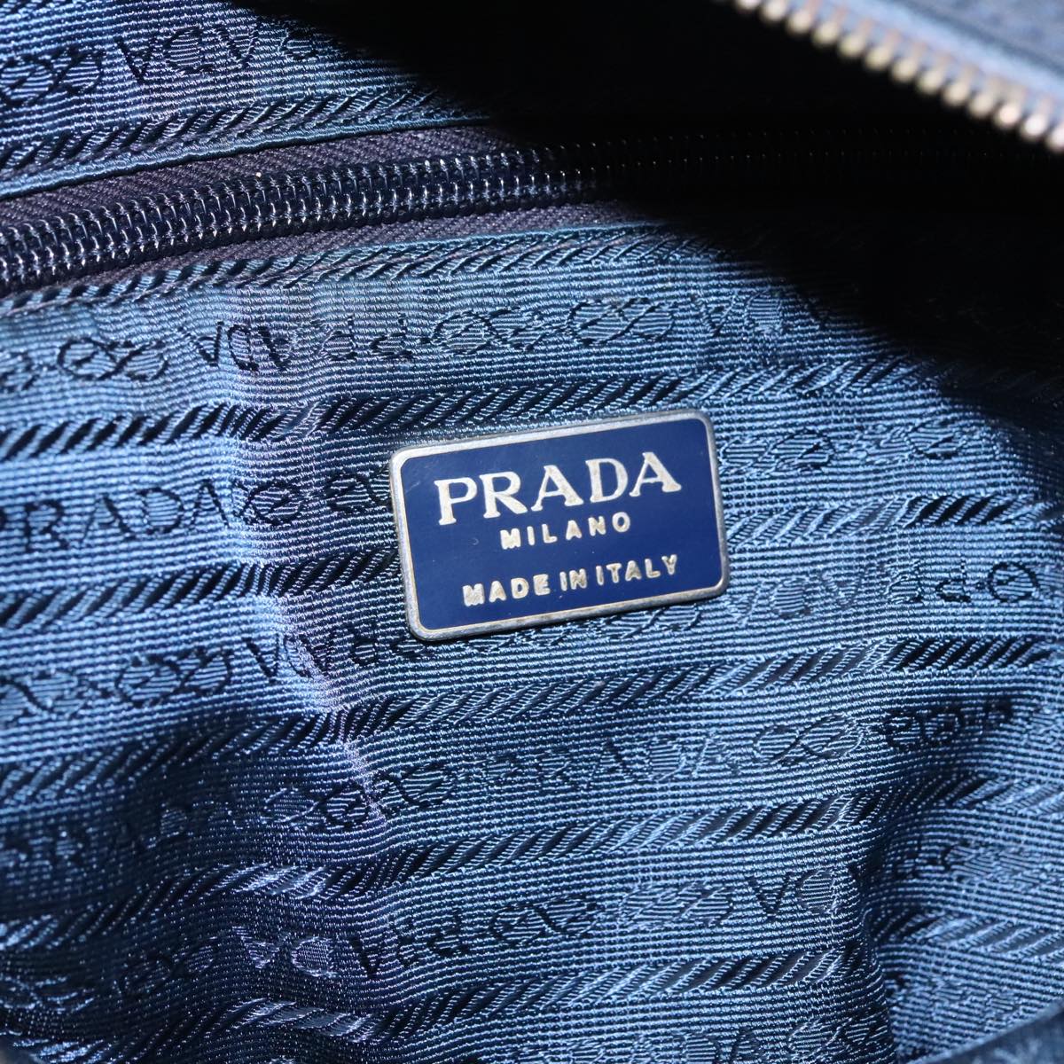 PRADA Chain Shoulder Bag Nylon Navy Gold Auth yb691