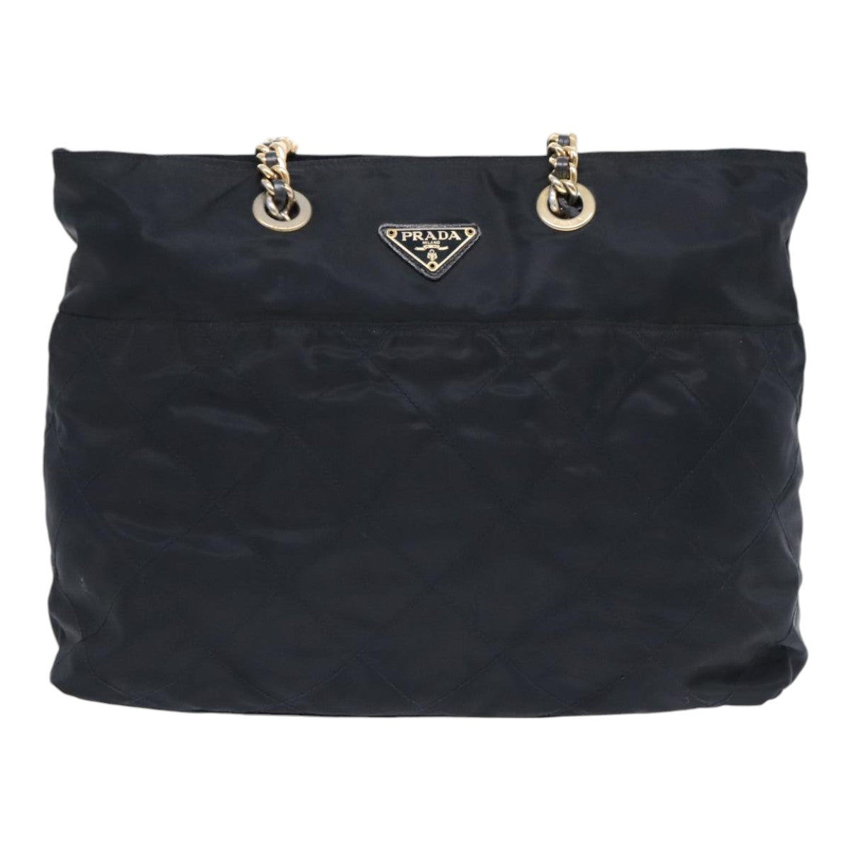 PRADA Chain Shoulder Bag Nylon Navy Gold Auth yb691