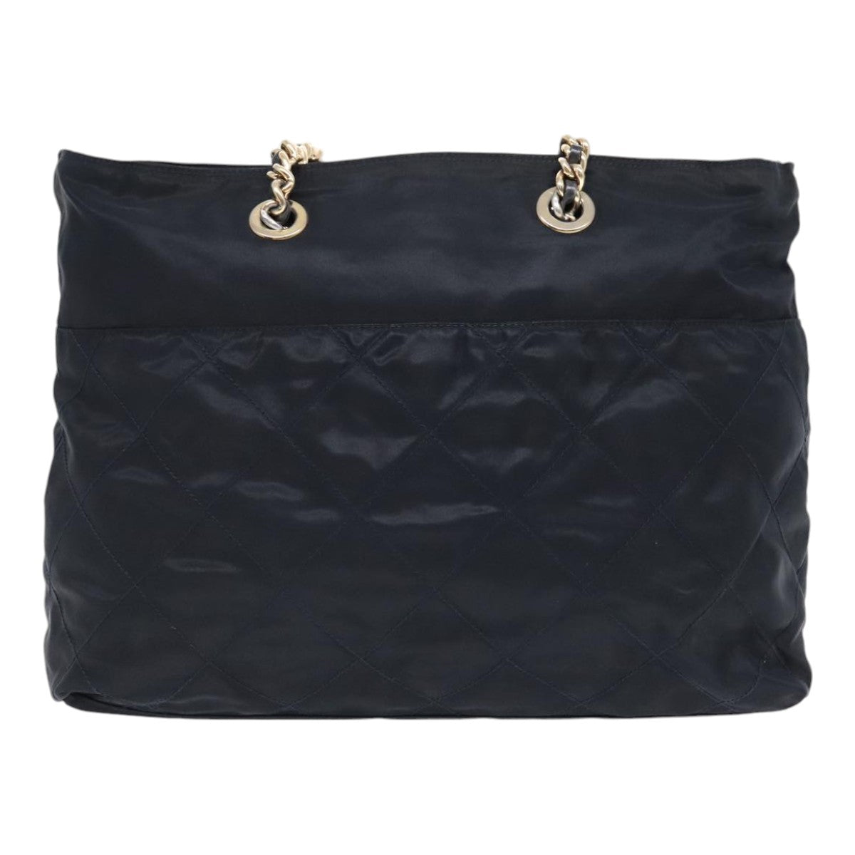 PRADA Chain Shoulder Bag Nylon Navy Gold Auth yb691 - 0