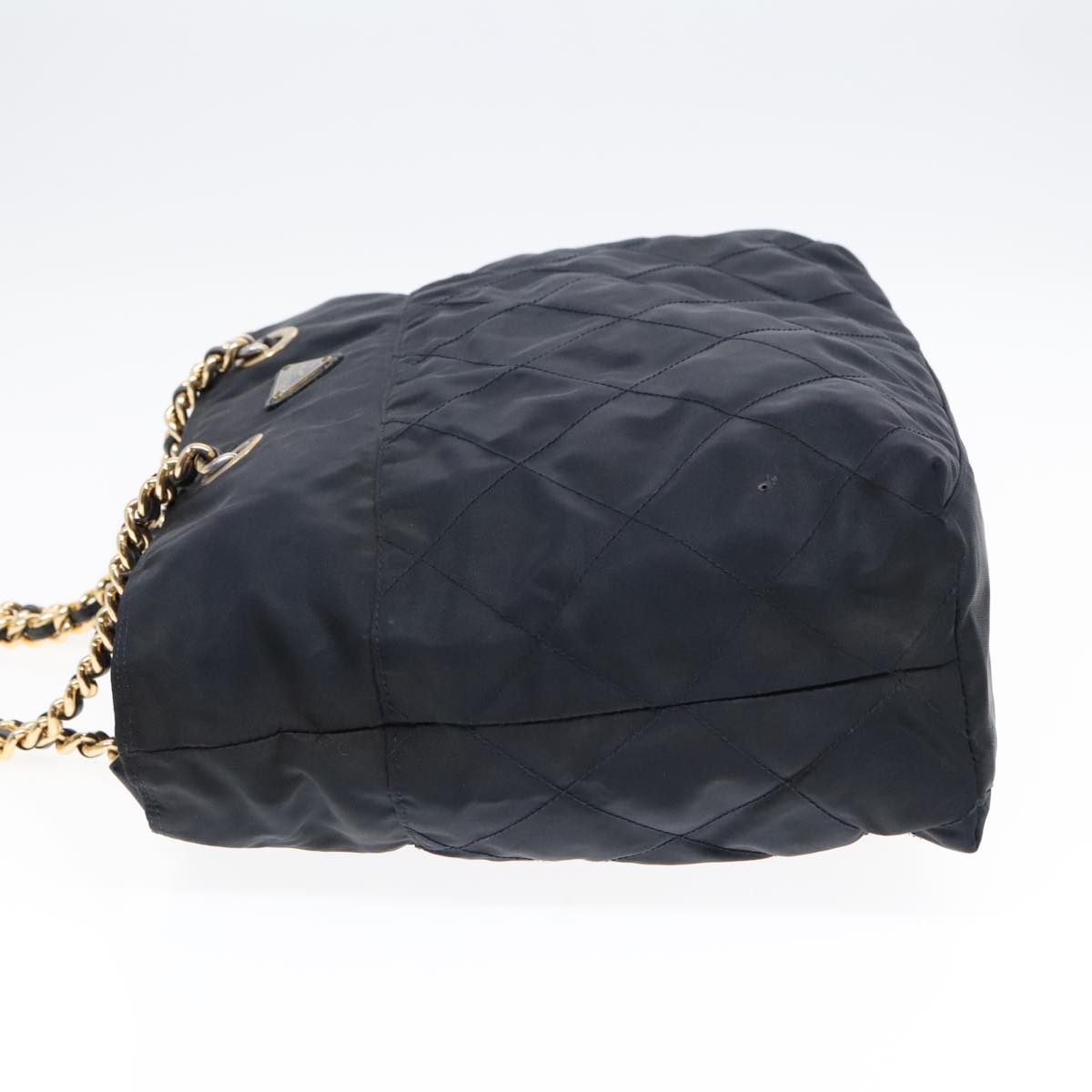 PRADA Chain Shoulder Bag Nylon Navy Gold Auth yb691