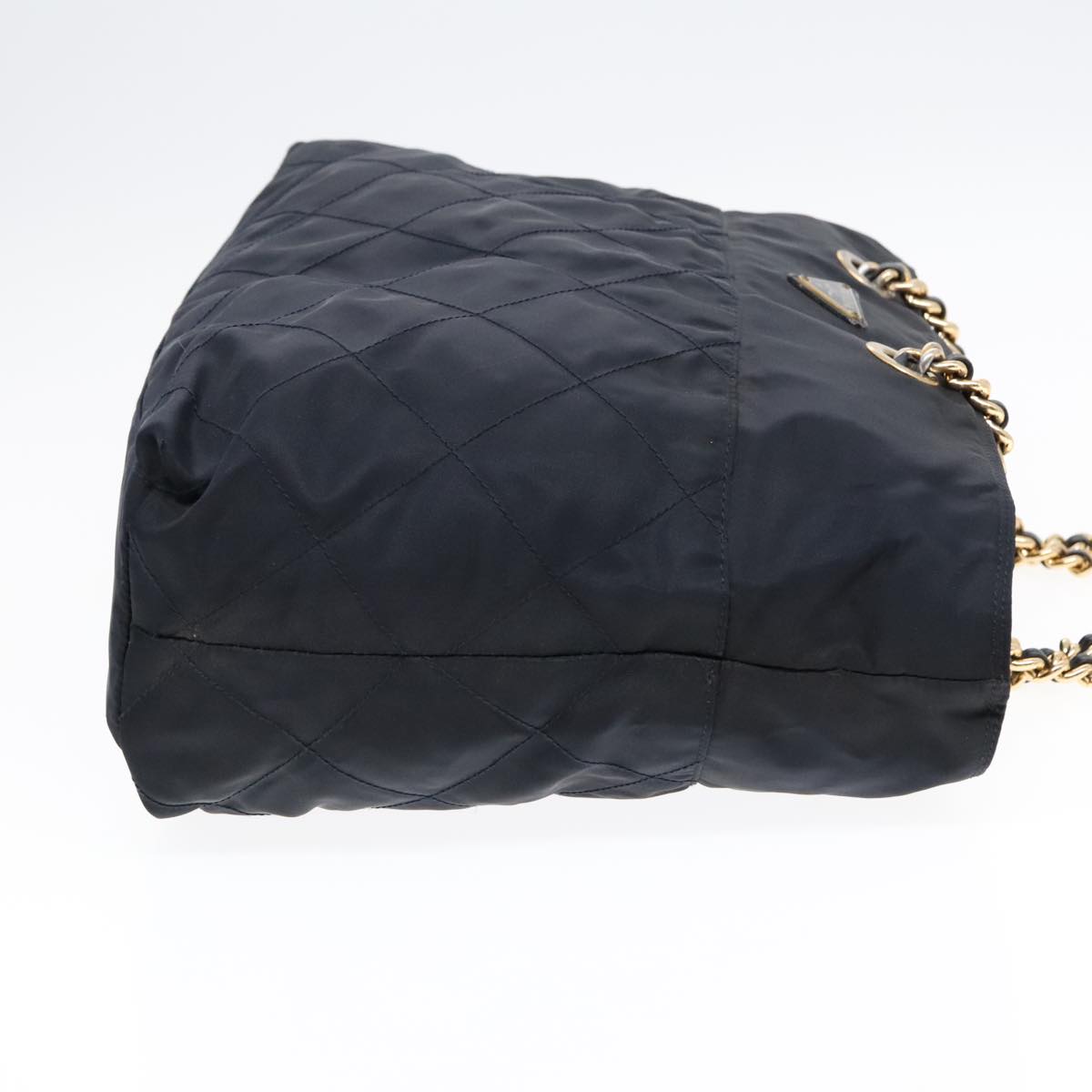 PRADA Chain Shoulder Bag Nylon Navy Gold Auth yb691