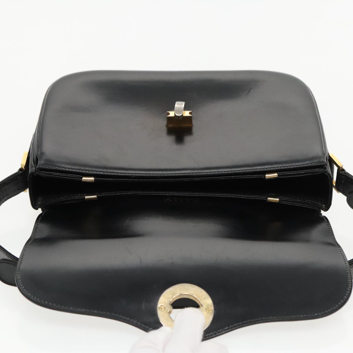 BALLY Shoulder Bag Leather Black Auth yb705