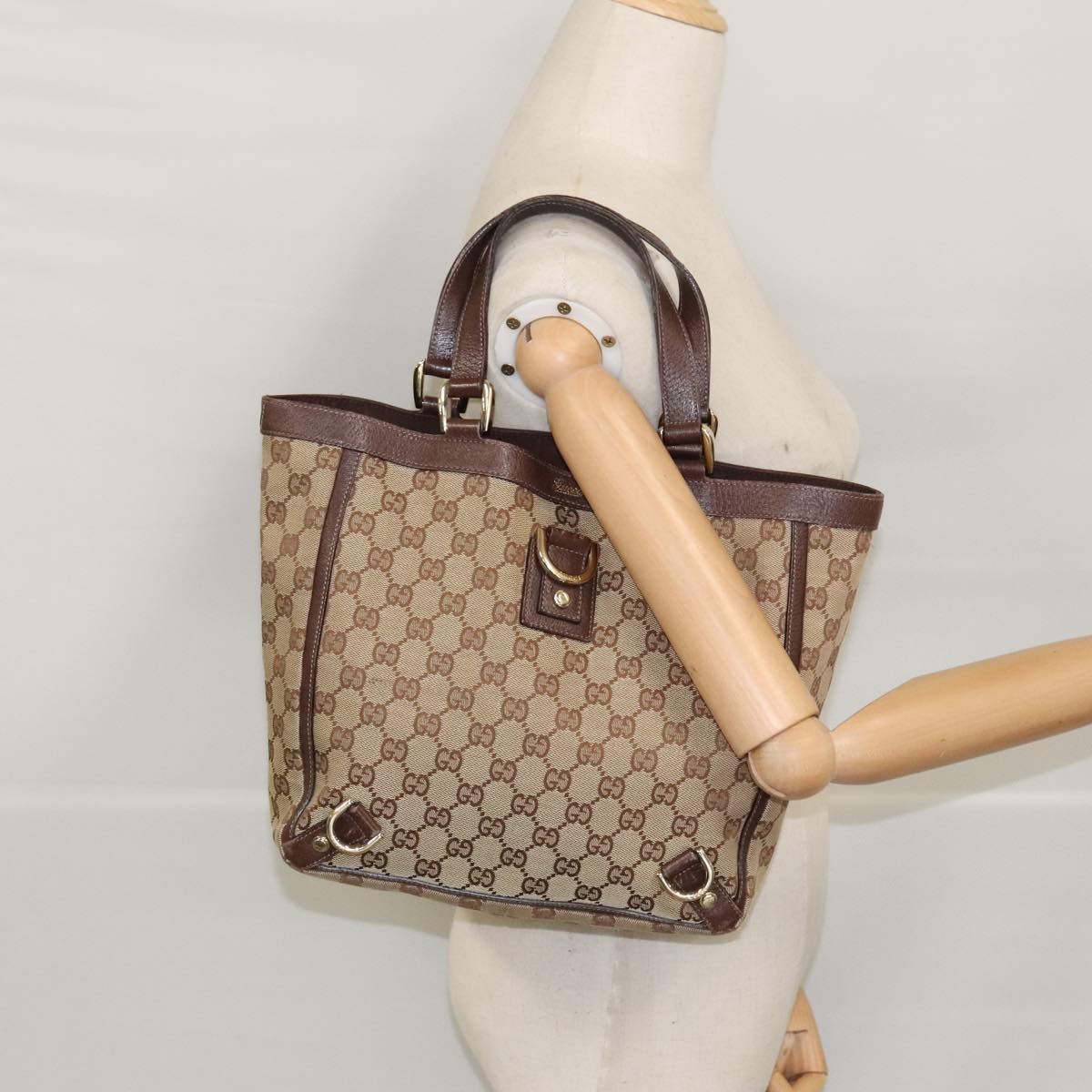 GUCCI GG Canvas Abbey Tote Bag Canvas Beige Auth yb706