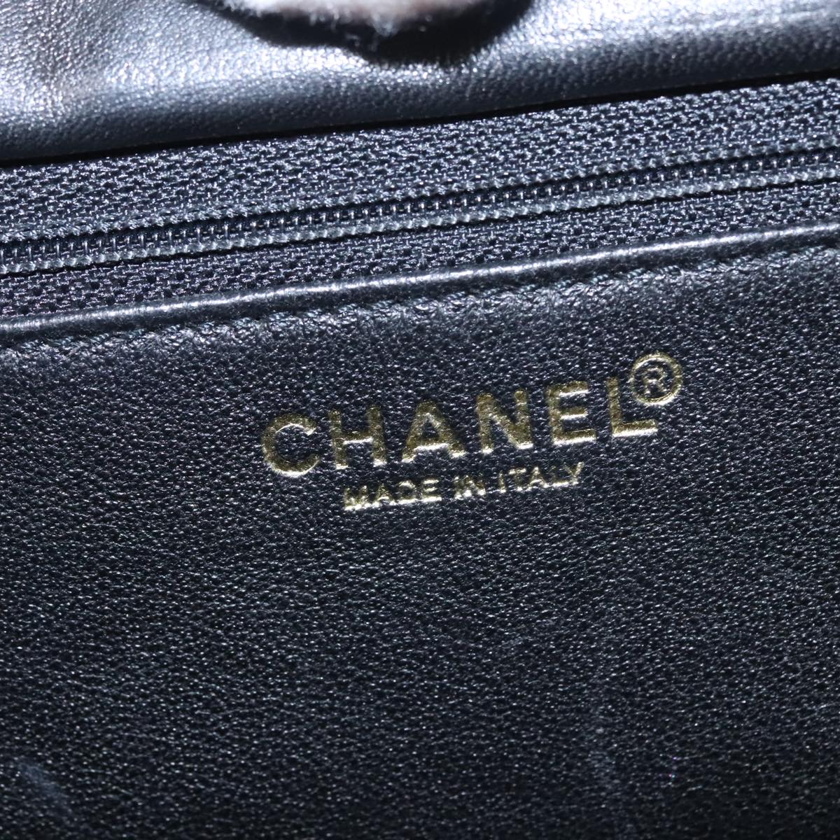 CHANEL Choco Bar Chain Hand Bag Cotton Black Gold CC Auth yb717