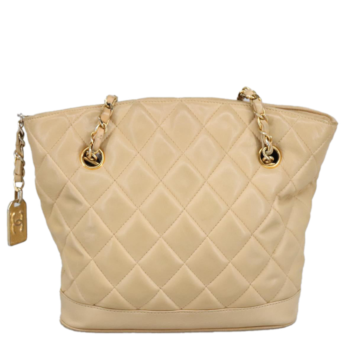 CHANEL Matelasse Chain Shoulder Bag Leather Beige CC Auth yb718