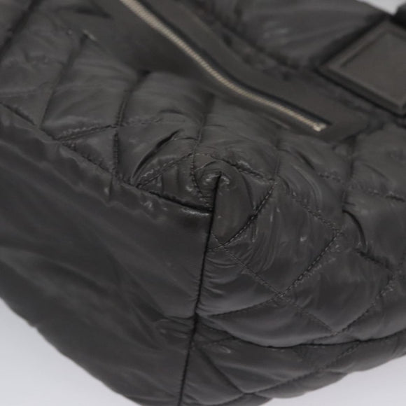 CHANEL Cococoon Hand Bag Nylon Black Silver CC Auth yb736