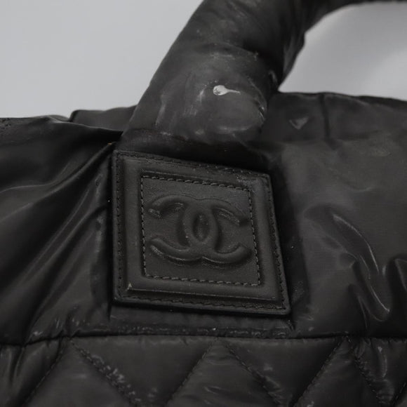 CHANEL Cococoon Hand Bag Nylon Black Silver CC Auth yb736