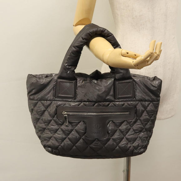 CHANEL Cococoon Hand Bag Nylon Black Silver CC Auth yb736