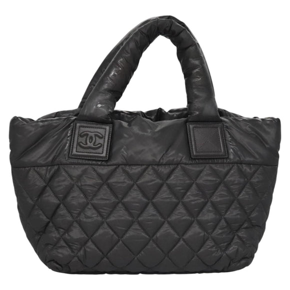 CHANEL Cococoon Hand Bag Nylon Black Silver CC Auth yb736