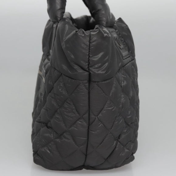 CHANEL Cococoon Hand Bag Nylon Black Silver CC Auth yb736