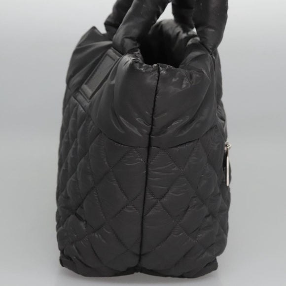 CHANEL Cococoon Hand Bag Nylon Black Silver CC Auth yb736