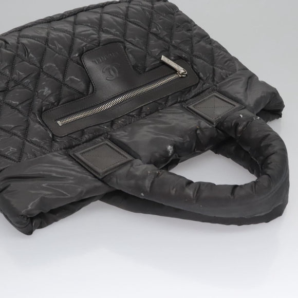 CHANEL Cococoon Hand Bag Nylon Black Silver CC Auth yb736