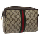 GUCCI GG Supreme Web Sherry Line Clutch Bag PVC Beige Green 56 01 012 Auth yb747-1