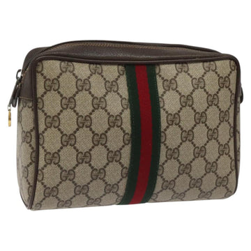 GUCCI GG Supreme Web Sherry Line Clutch Bag PVC Beige Green 56 01 012 Auth yb747