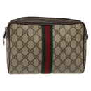 GUCCI GG Supreme Web Sherry Line Clutch Bag PVC Beige Green 56 01 012 Auth yb747-13