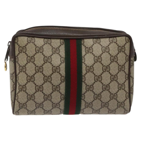 GUCCI GG Supreme Web Sherry Line Clutch Bag PVC Beige Green 56 01 012 Auth yb747