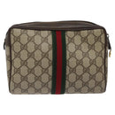 GUCCI GG Supreme Web Sherry Line Clutch Bag PVC Beige Green 56 01 012 Auth yb747-2