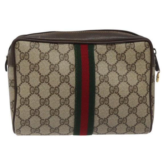 GUCCI GG Supreme Web Sherry Line Clutch Bag PVC Beige Green 56 01 012 Auth yb747
