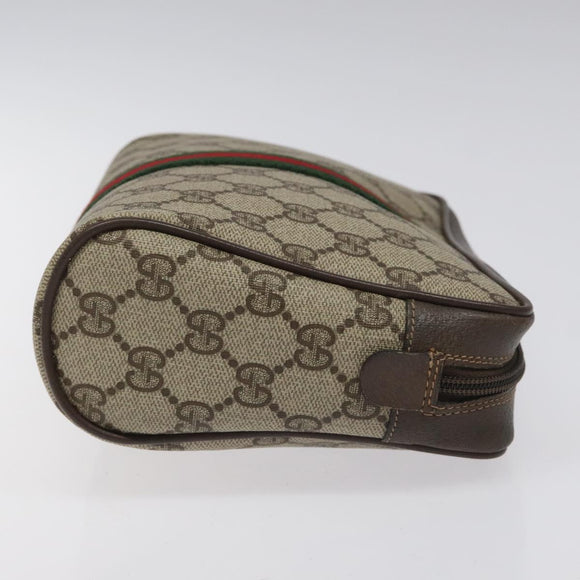 GUCCI GG Supreme Web Sherry Line Clutch Bag PVC Beige Green 56 01 012 Auth yb747