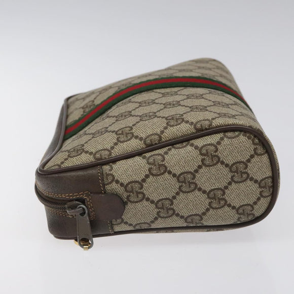 GUCCI GG Supreme Web Sherry Line Clutch Bag PVC Beige Green 56 01 012 Auth yb747