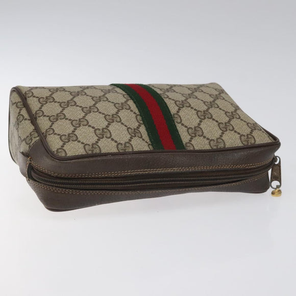 GUCCI GG Supreme Web Sherry Line Clutch Bag PVC Beige Green 56 01 012 Auth yb747