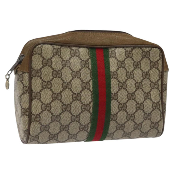 GUCCI GG Supreme Web Sherry Line Clutch Bag PVC Beige Green 01 012 53 Auth yb748