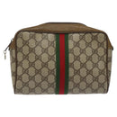GUCCI GG Supreme Web Sherry Line Clutch Bag PVC Beige Green 01 012 53 Auth yb748-13