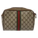 GUCCI GG Supreme Web Sherry Line Clutch Bag PVC Beige Green 01 012 53 Auth yb748-2