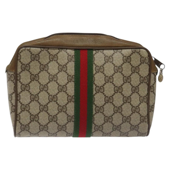 GUCCI GG Supreme Web Sherry Line Clutch Bag PVC Beige Green 01 012 53 Auth yb748
