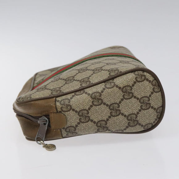 GUCCI GG Supreme Web Sherry Line Clutch Bag PVC Beige Green 01 012 53 Auth yb748