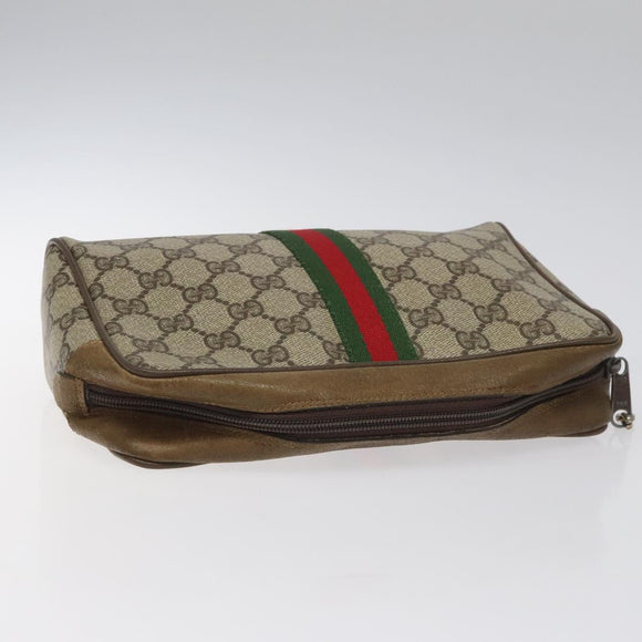 GUCCI GG Supreme Web Sherry Line Clutch Bag PVC Beige Green 01 012 53 Auth yb748
