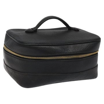 CHANEL Bicolore Vanity Hand Bag Caviar Skin Black CC Auth yb789