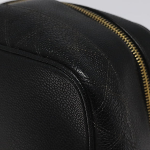 CHANEL Bicolore Vanity Hand Bag Caviar Skin Black CC Auth yb789