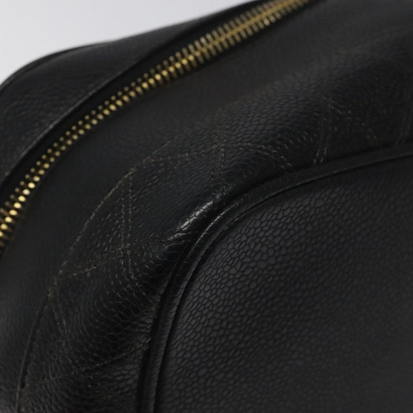 CHANEL Bicolore Vanity Hand Bag Caviar Skin Black CC Auth yb789