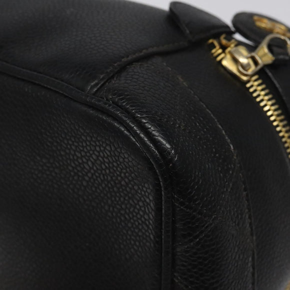 CHANEL Bicolore Vanity Hand Bag Caviar Skin Black CC Auth yb789