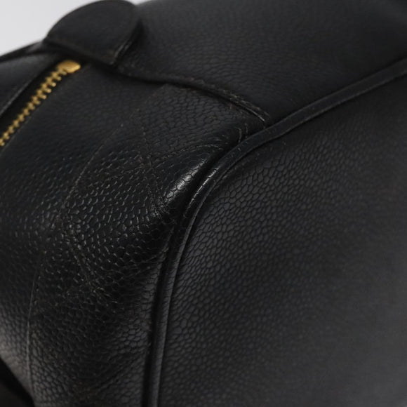 CHANEL Bicolore Vanity Hand Bag Caviar Skin Black CC Auth yb789