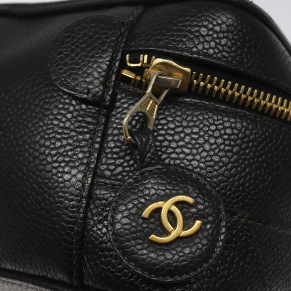 CHANEL Bicolore Vanity Hand Bag Caviar Skin Black CC Auth yb789