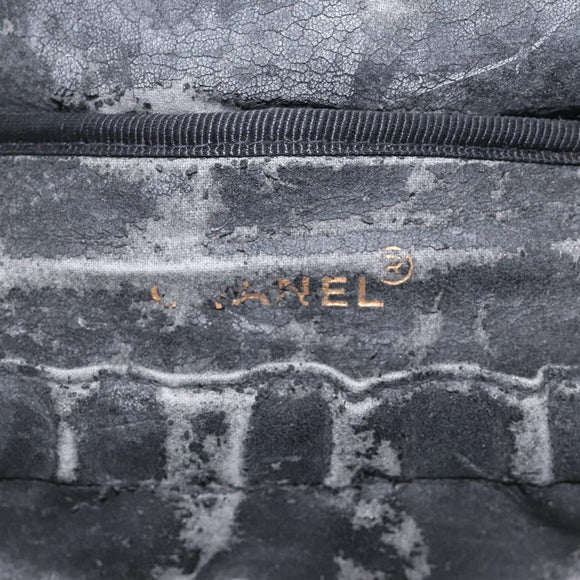 CHANEL Bicolore Vanity Hand Bag Caviar Skin Black CC Auth yb789