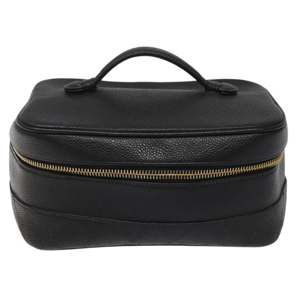 CHANEL Bicolore Vanity Hand Bag Caviar Skin Black CC Auth yb789