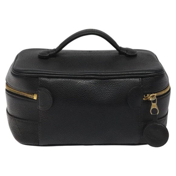 CHANEL Bicolore Vanity Hand Bag Caviar Skin Black CC Auth yb789