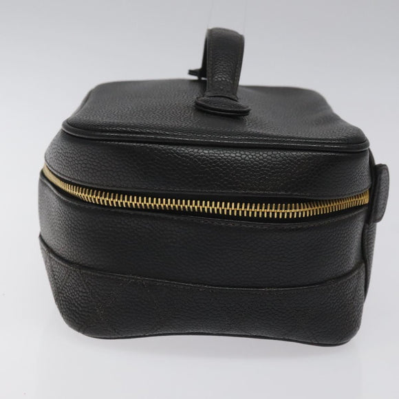 CHANEL Bicolore Vanity Hand Bag Caviar Skin Black CC Auth yb789