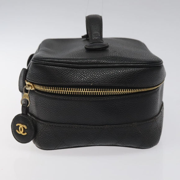 CHANEL Bicolore Vanity Hand Bag Caviar Skin Black CC Auth yb789